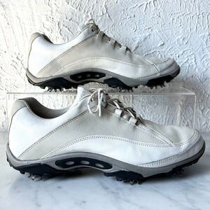 Footjoy Golf Shoes Women's 9 Contour IV White/Grey Leather Lace Up Soft Spikes